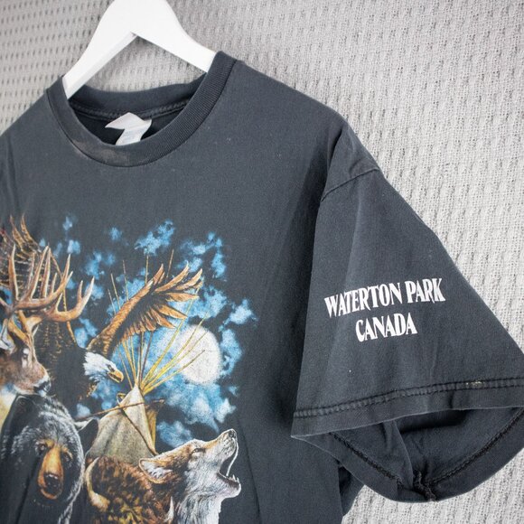 Waterton Park Canada Wildlife Bear Wolf Eagle Tee Faded - Picture 4 of 8